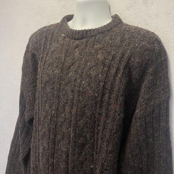Vintage 90s Fisherman Knit Wool Blend Sweater Mens XL Brown Donegal Flecks Cable - Picture 12 of 15
